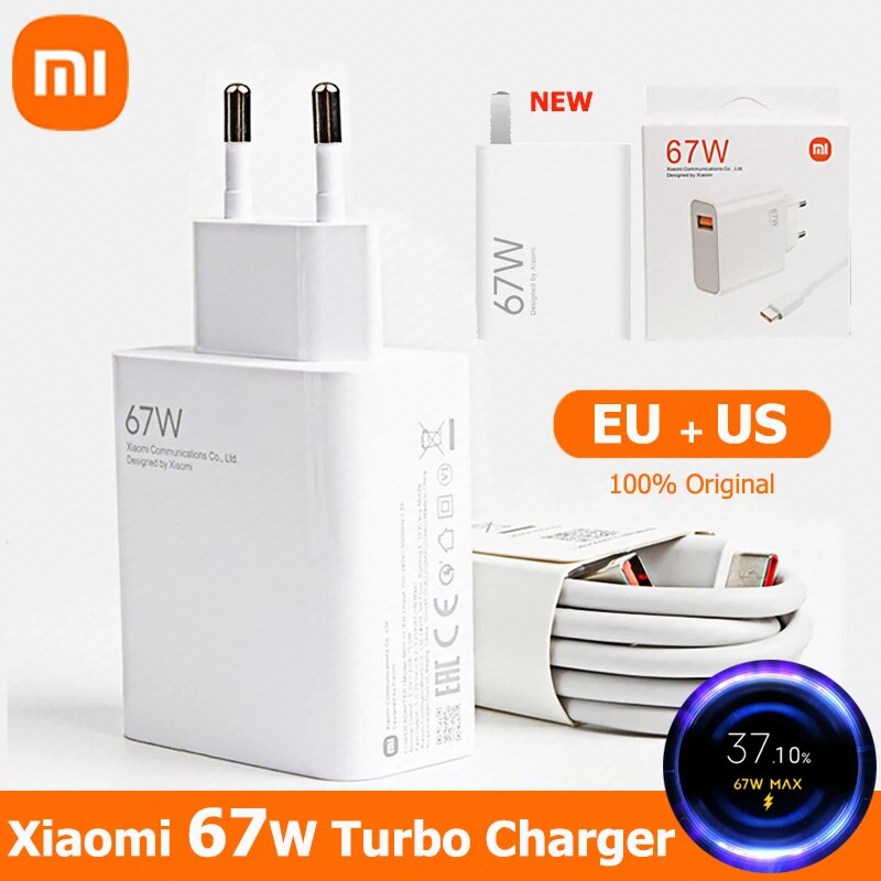 Xiaomi 67W Charger Original Fast Charging Cargador USB C Cable EU US Wall Adapter Mi 14 13 12 Redmi Note 13 12 Pro Turbo Poco F5