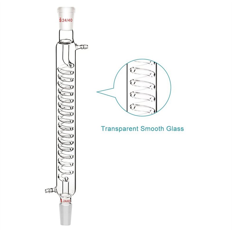 Borosilicate Glass Condenser with 24/40 Fitting 300mm Jacket Length Laboratory Glass Condenser Serpentine Condenser Tube Easy Install Easy to Use. 
