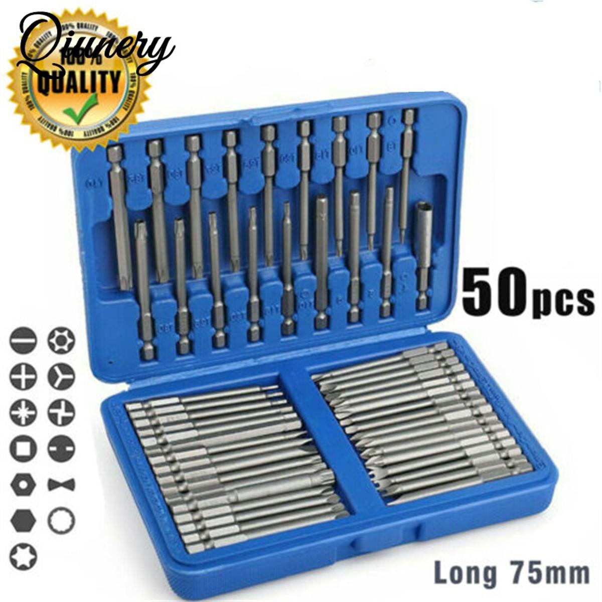 50pcs Extra Long Security Drill Bits Portable Hex Torx Star Flat Screwdriver Bit Set With Sturdy Box