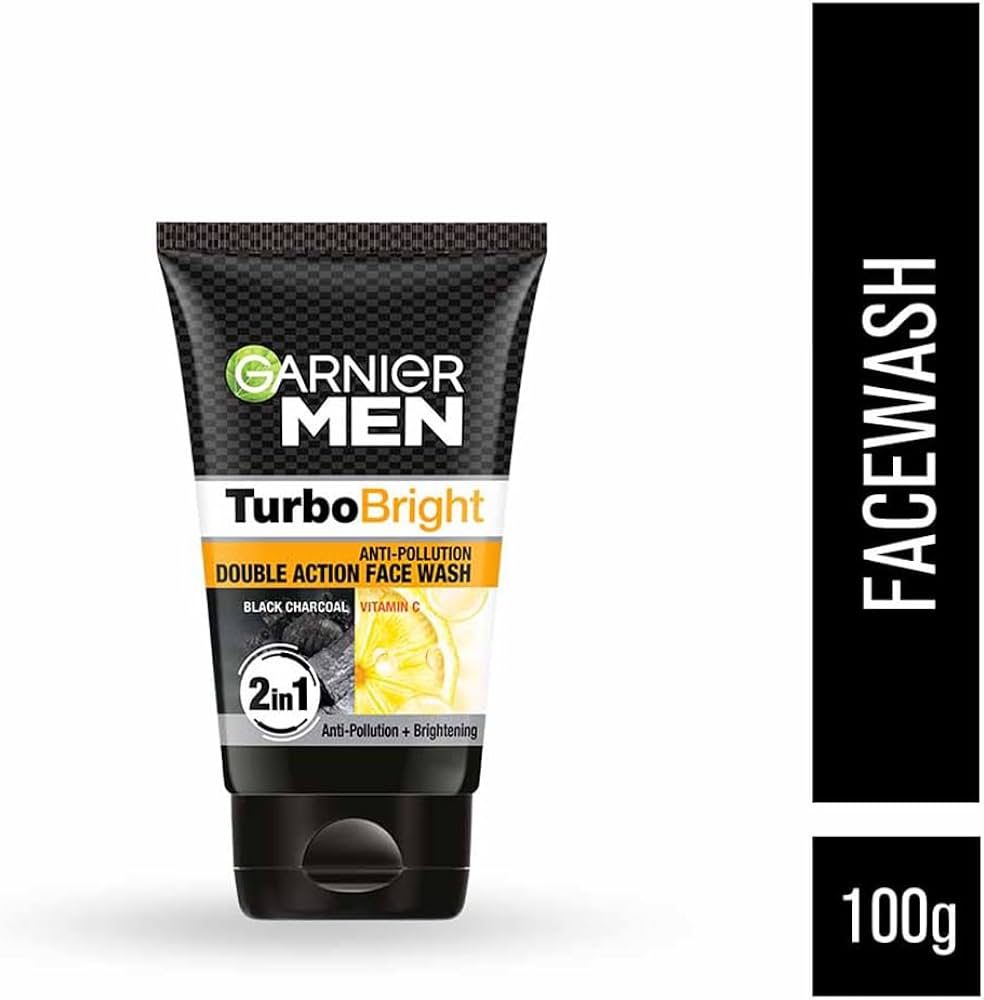 Garnier Men Turbo Bright Anti Pollution 2 In 1 Double Action Face Wash 100gm INDIAN. 
