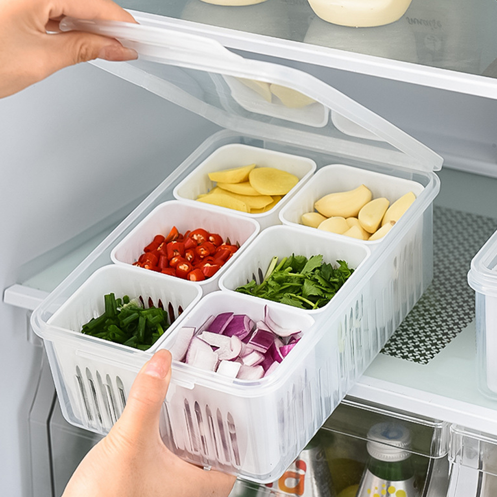 Refrigerator Six-point Grid Storage Fresh Boxes Drain Division Basket Storage Containers Kitchen Box