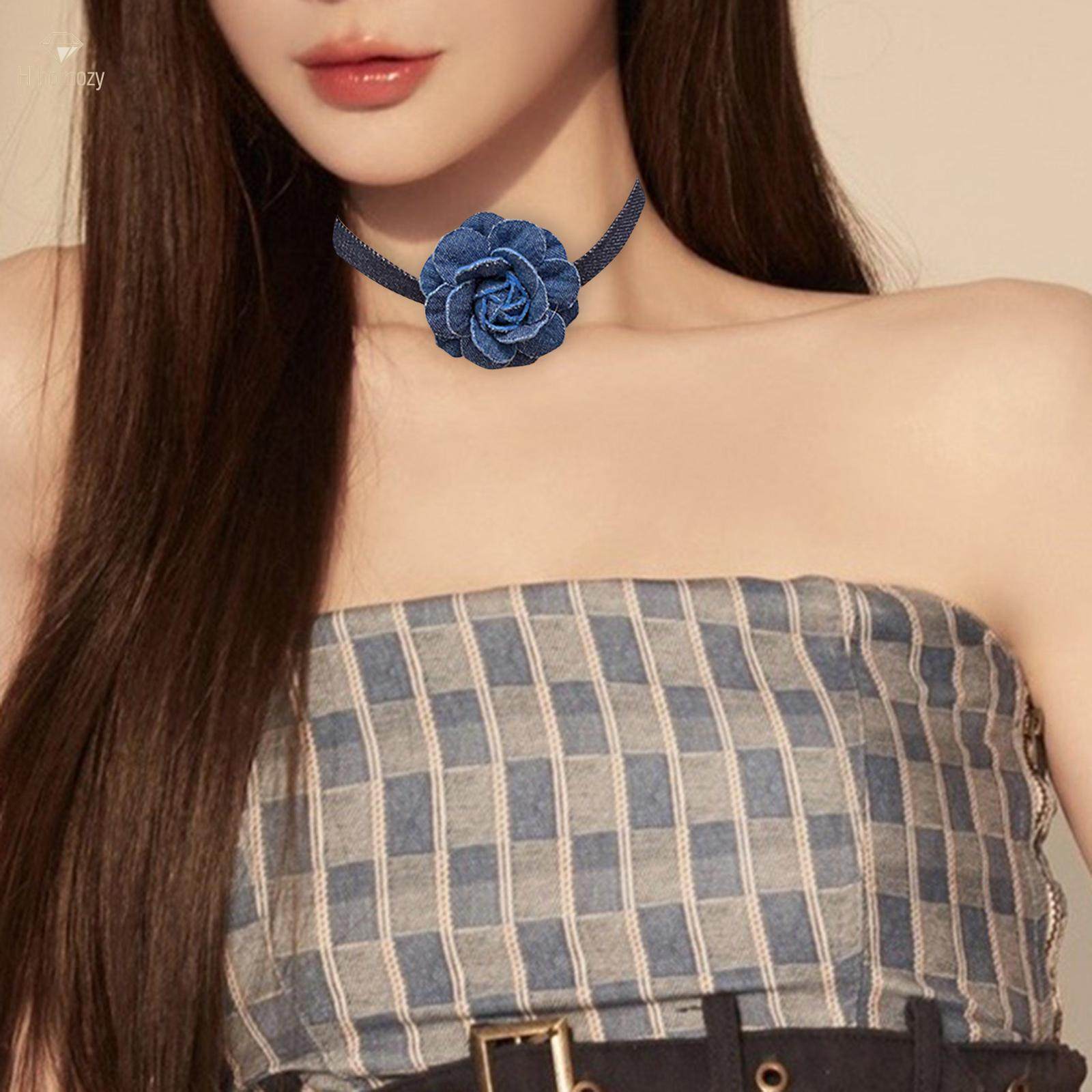 Blue Flower Collar Choker Necklace for Photography Props Wedding Anniversary. 