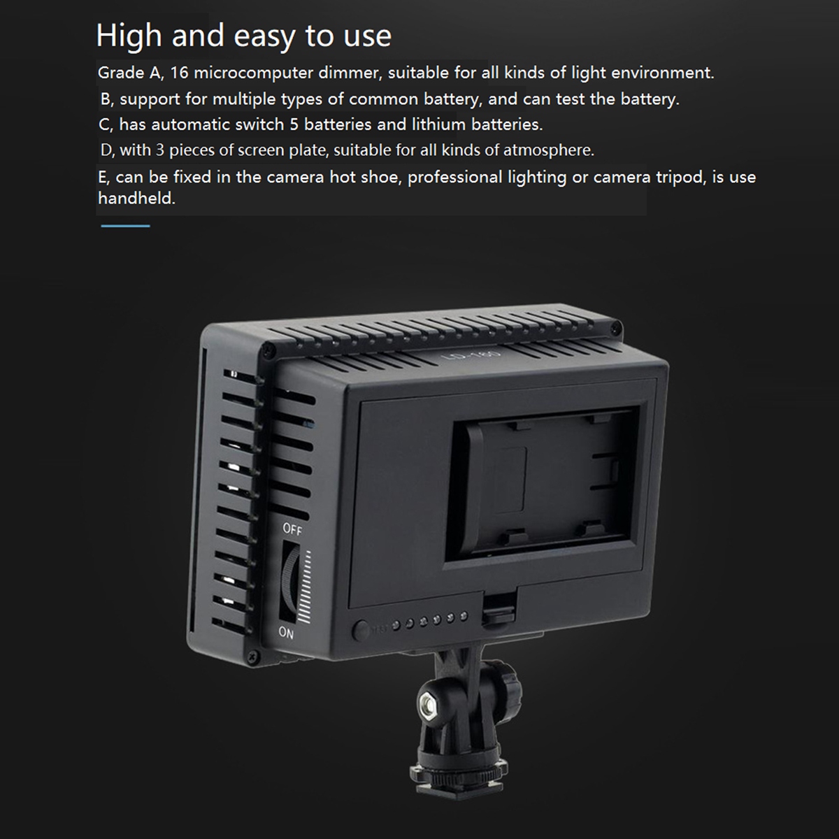 LD-160 LED Fill Light Portable 160 LED Lamps 5600K 16 Level Dimming Photography Lamp for Camera. 
