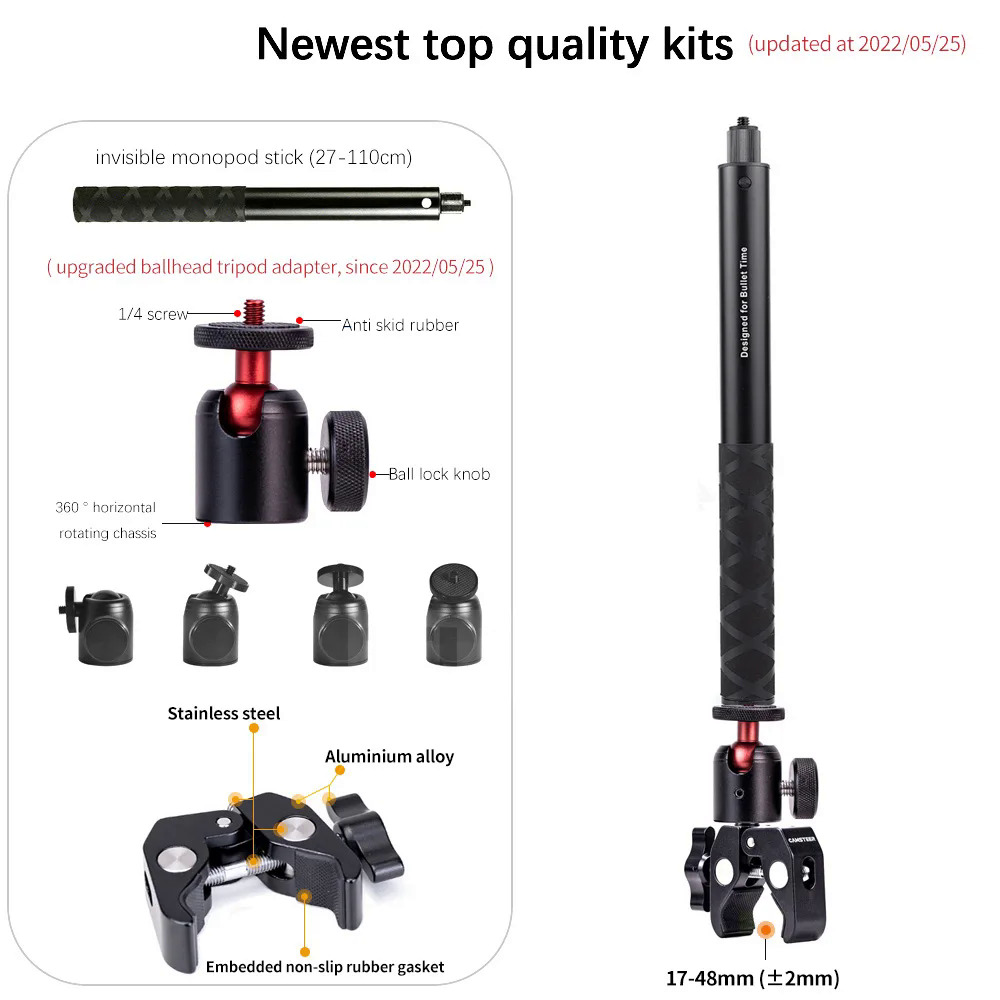 TUYU Motorcycle 3rd Person View Invisible Selfie Stick for GoPro Max Hero11 Insta360 One X3 X2 OneR Camera RAM Mount Accessories. 