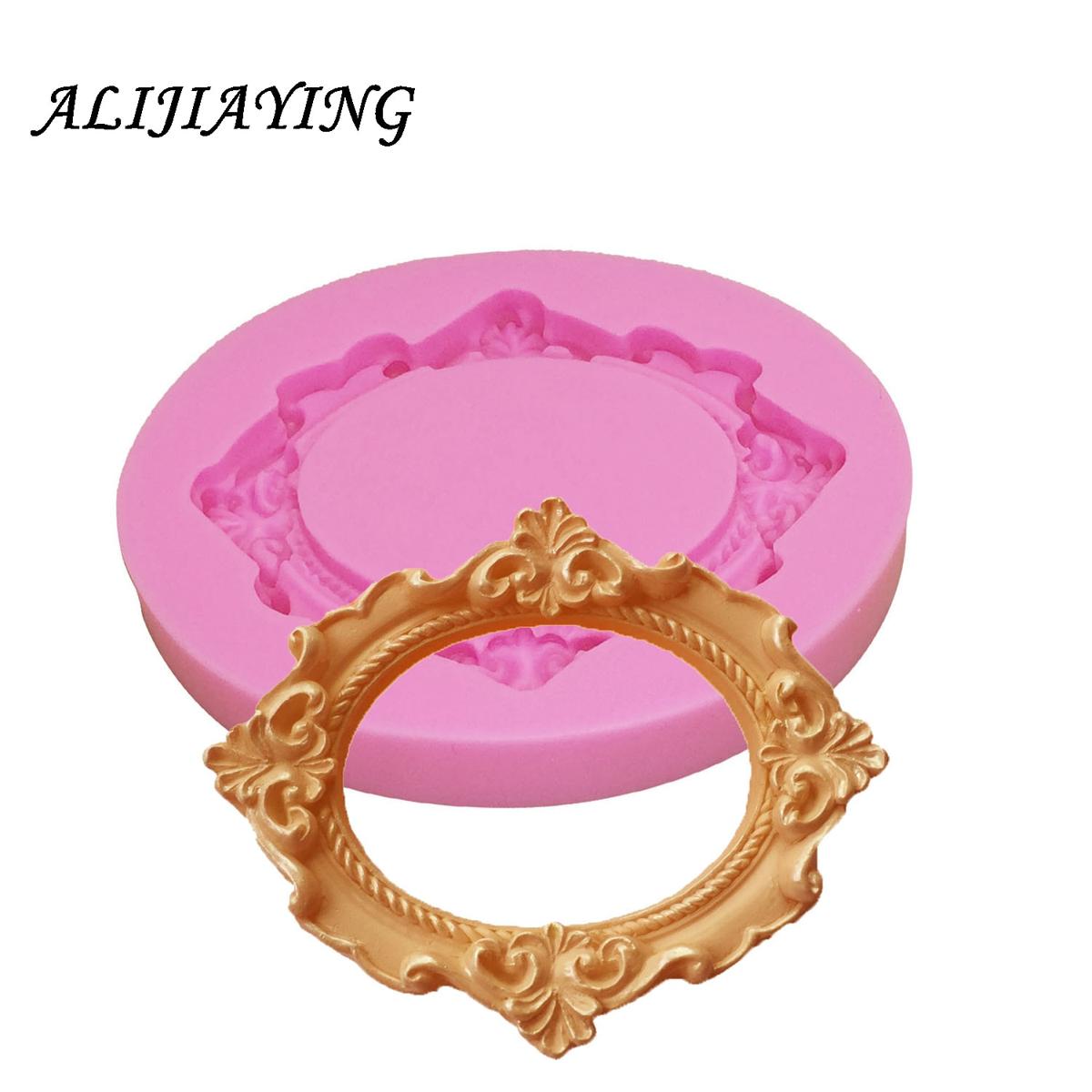 【happy one】1Pcs Silicone Mold Flower Ring Frame Mirror Fondant Cake Decorating Tools Silicone   Cake Mold polymer clay molds D1078