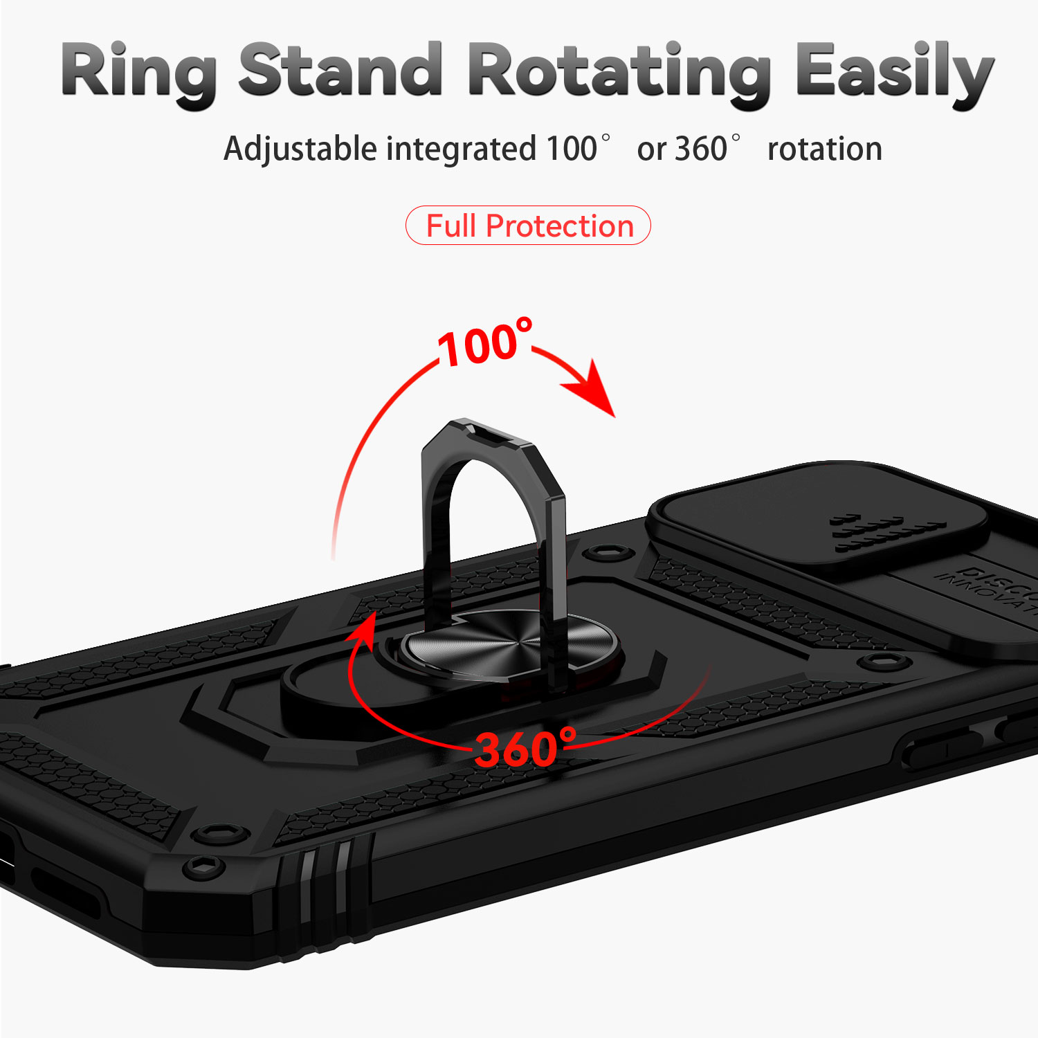 For iPhone 11 Pro Case with Slide Camera Cover, 360° Ring Holder Metal Kickstand, work for Phone Holder Car Mount, Drop Peep Protection. 