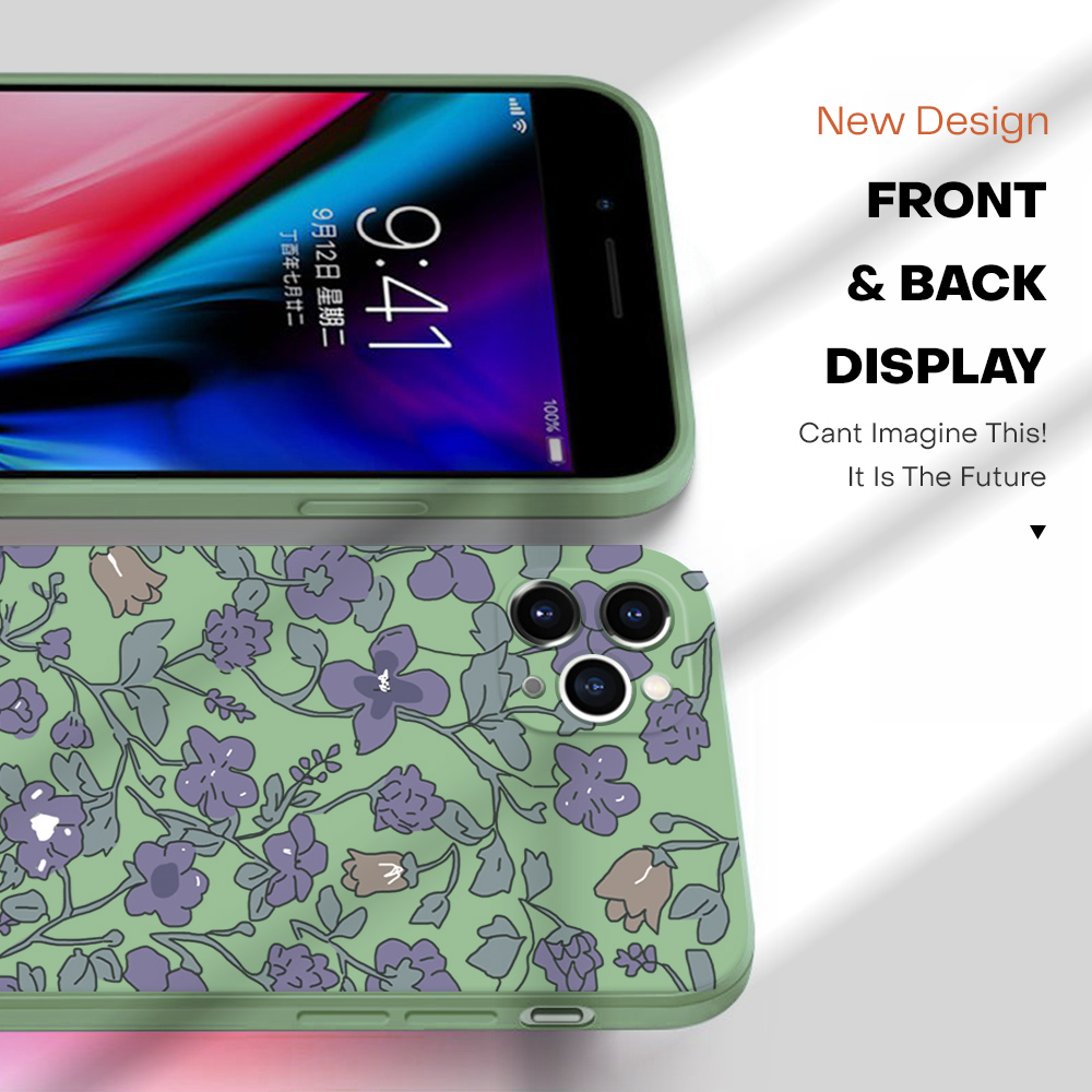 Hontinga for OPPO F19 Pro / A94 / Reno 5F Back Cover Purple Flowers Square Edge Liquid Silicone Phone Case. 
