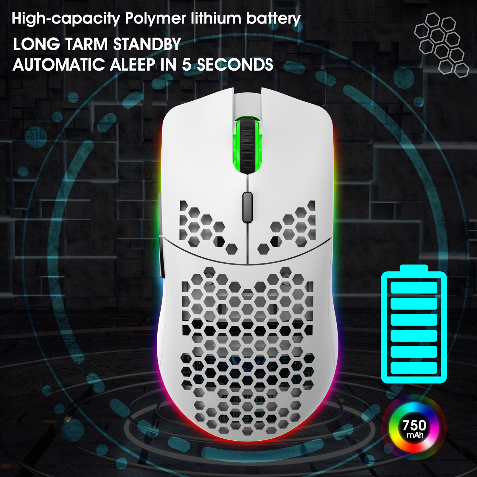 HXSJ T66 RGB 2.4G Gaming Mouse RGB Lighting Charging Mouse with Adjustable DPI Ergonomic Design. 