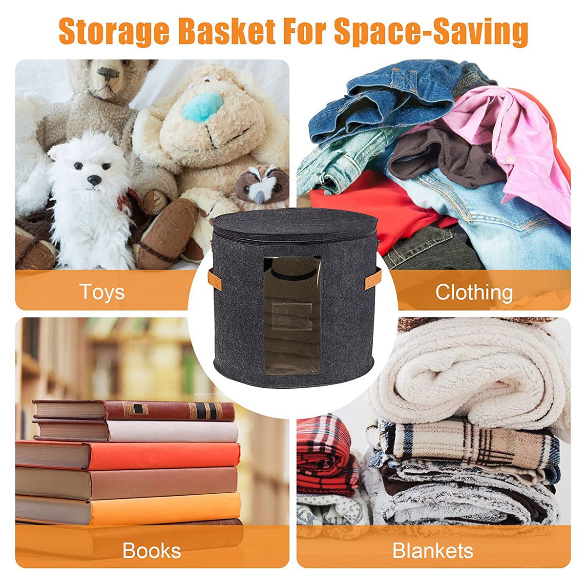 Round Hat Storage Box - Foldable Hat Box with Lid Dark Grey. 