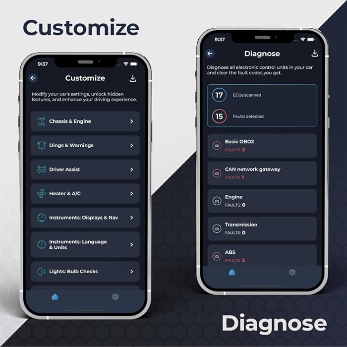 CARISTA OBD2- Bluetooth Scanner : Diagnostics- Clear Fault Code, Customizations- Unlock Hidden Features, DIY Service Procedures and In-Depth Engine, Wheel and others Live Data for Your Vehicle-"Volkswagen Group Brand Partner" ( *2 Years Official Warranty). 