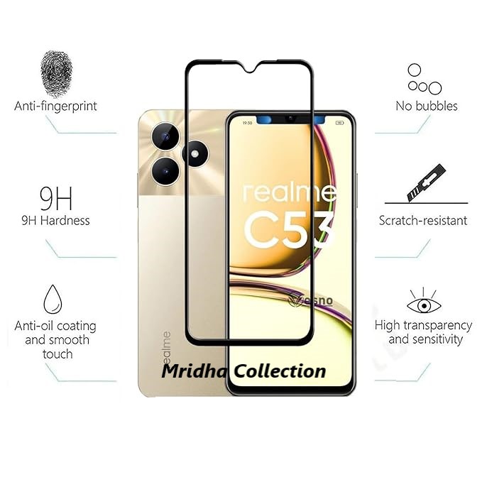 Realme C53 (RMX3760) Premium Full Coverage Glass Protector Tempered Glass Screen Protector 9H Hardness Full Coverage. 