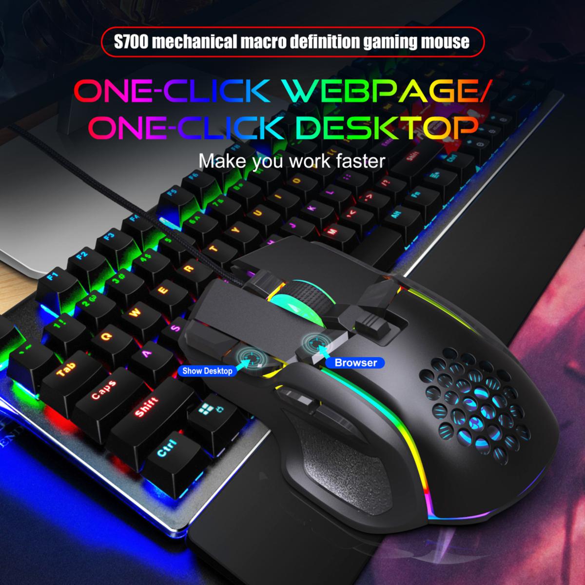 1 pair 10-key Wired Mouse Macro Programming 13 RGB Lighting Modes 6-speed 12800dpi Gaming Mouse with Portability