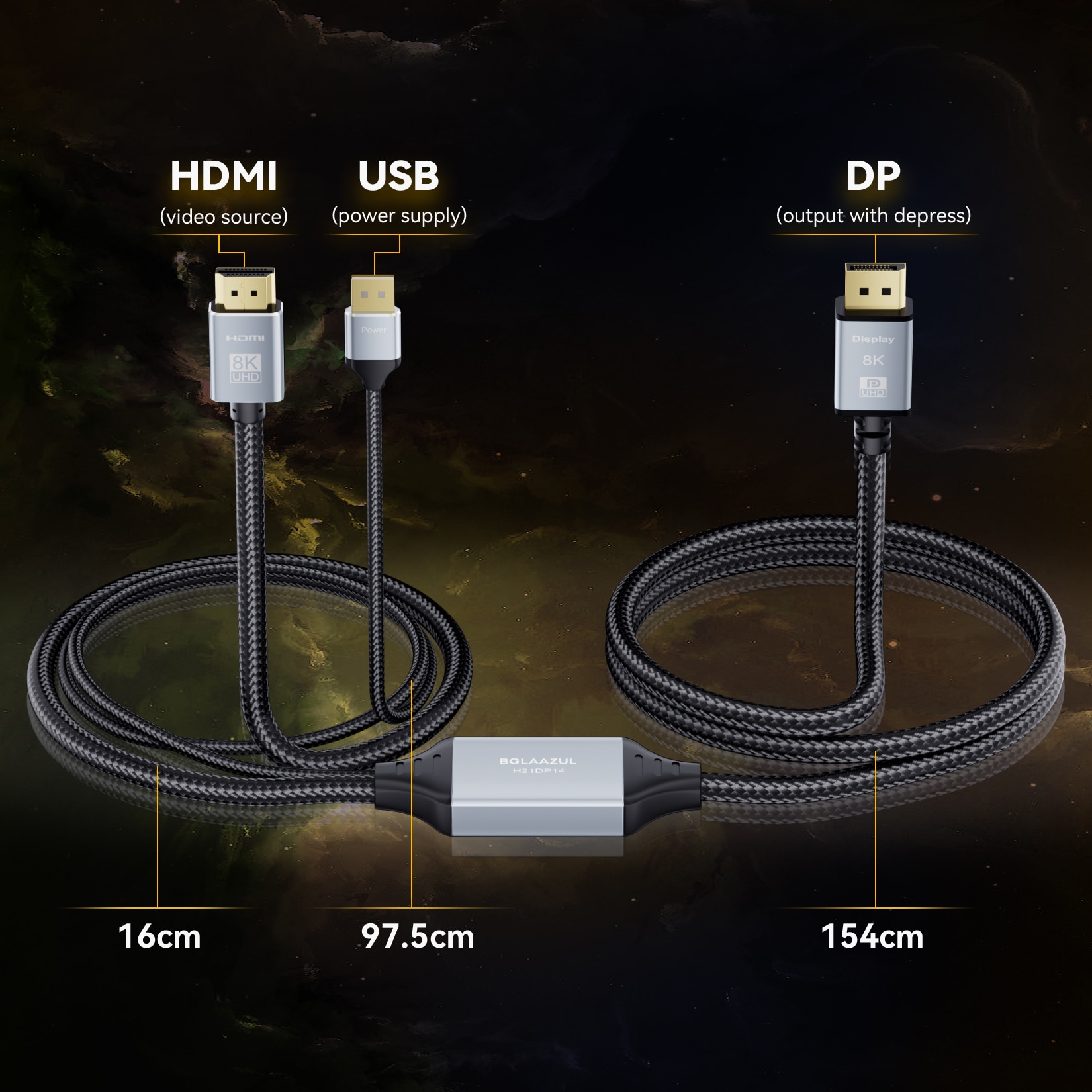 Câble Adaptateur DisplayPort 1.4 Vers HDMI 2.1 - Support 8K@60Hz, 4K@120Hz - Pour PC, TV, Moniteur - Uni-directionnel