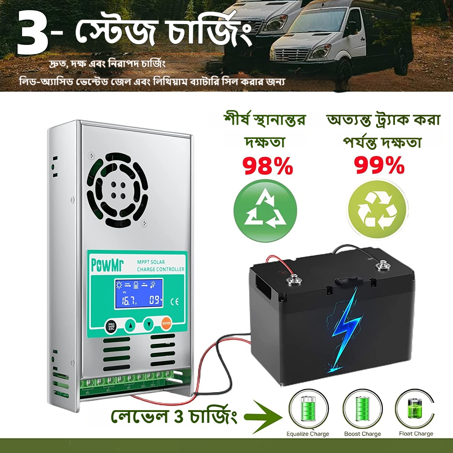 PowMr 60A MPPT Solar Charger Controller 12V 24V 36V 48V With Blacklight LCD Regulator Max PV Input 190VDC Support Lithium Battery HHJ-60A. 