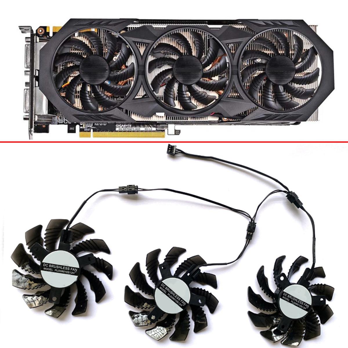 3PCS 75MM PLD08010S12H 3PIN GTX970 GPU FAN for Gigabyte GV-N970WF3OC-4GD GTX970 Graphics Video Card Cooling Fan