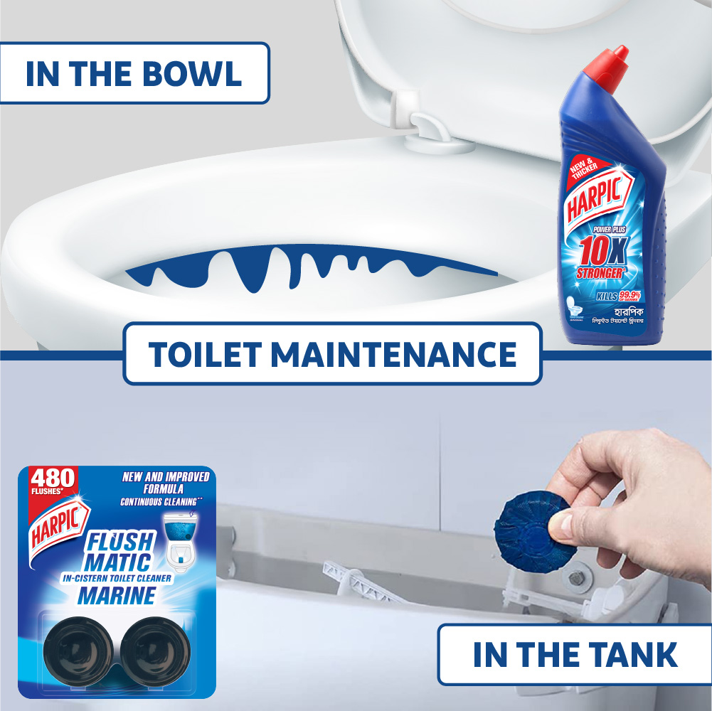 Harpic Flushmatic in-Cistern Toilet Cleaner Twin Pack (50gm X 2pcs), Automatic Cleaning with Every Flush. 