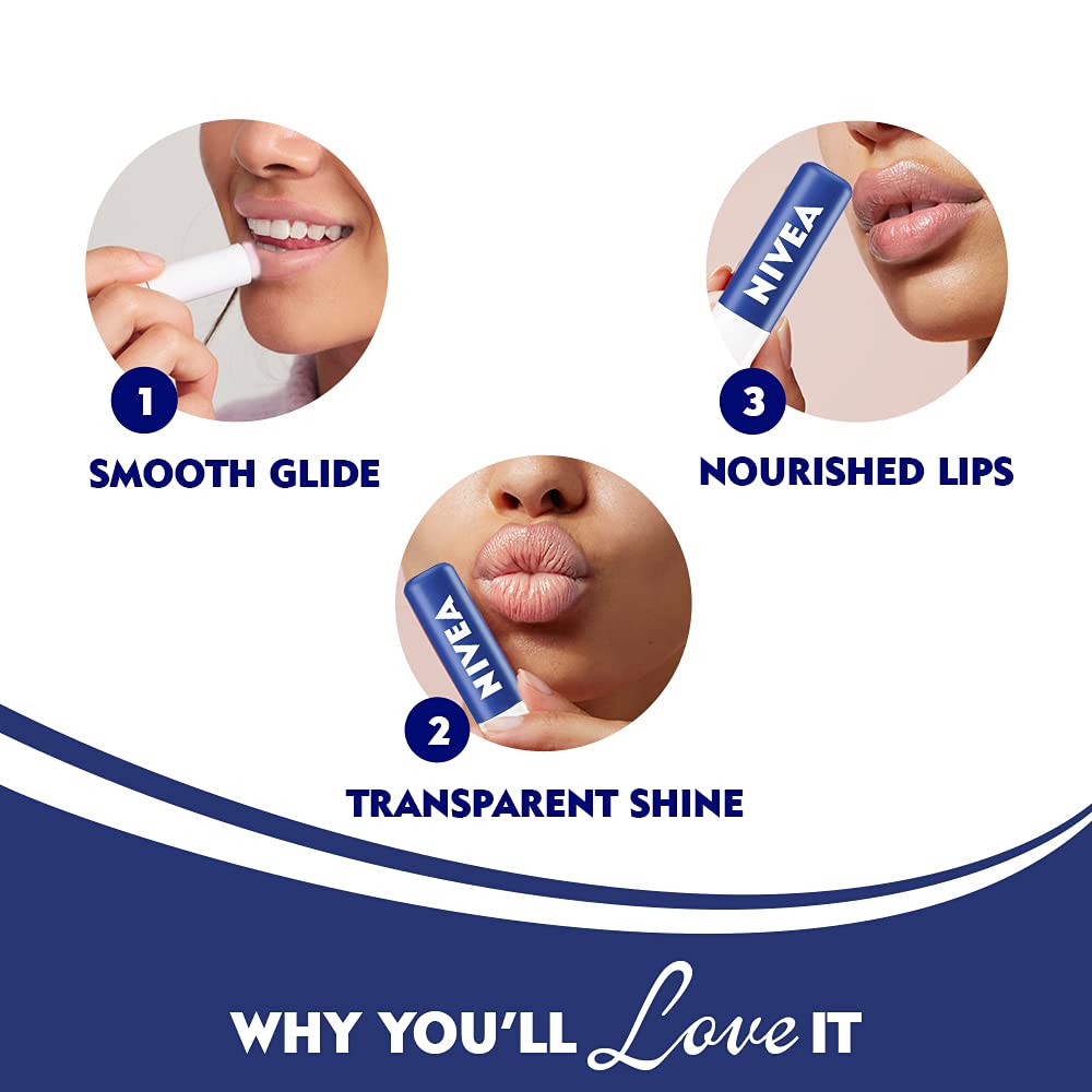 NIVEA Original Lip Balm 24Hour Melt-in Moisture with Shea Butter & Natural Oils. 