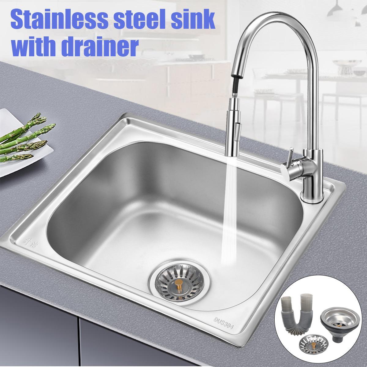 Single Bowl Stainless Steel Kitchen Sink Washing Sink Under Topmount W Drainer