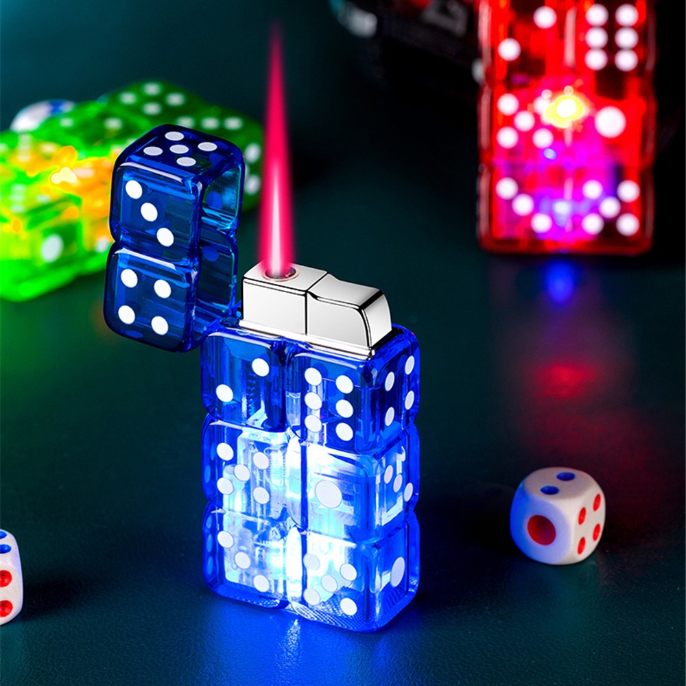 Cool Dice Lighter Red Fire Jet Flame Butane Torch LED Colorful Flash Windproof Gas Lighter. 