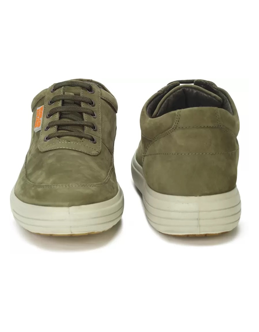 Woodland Men Nubuck Leather Sneakers - 3237119 Olive Green - Shoes. 
