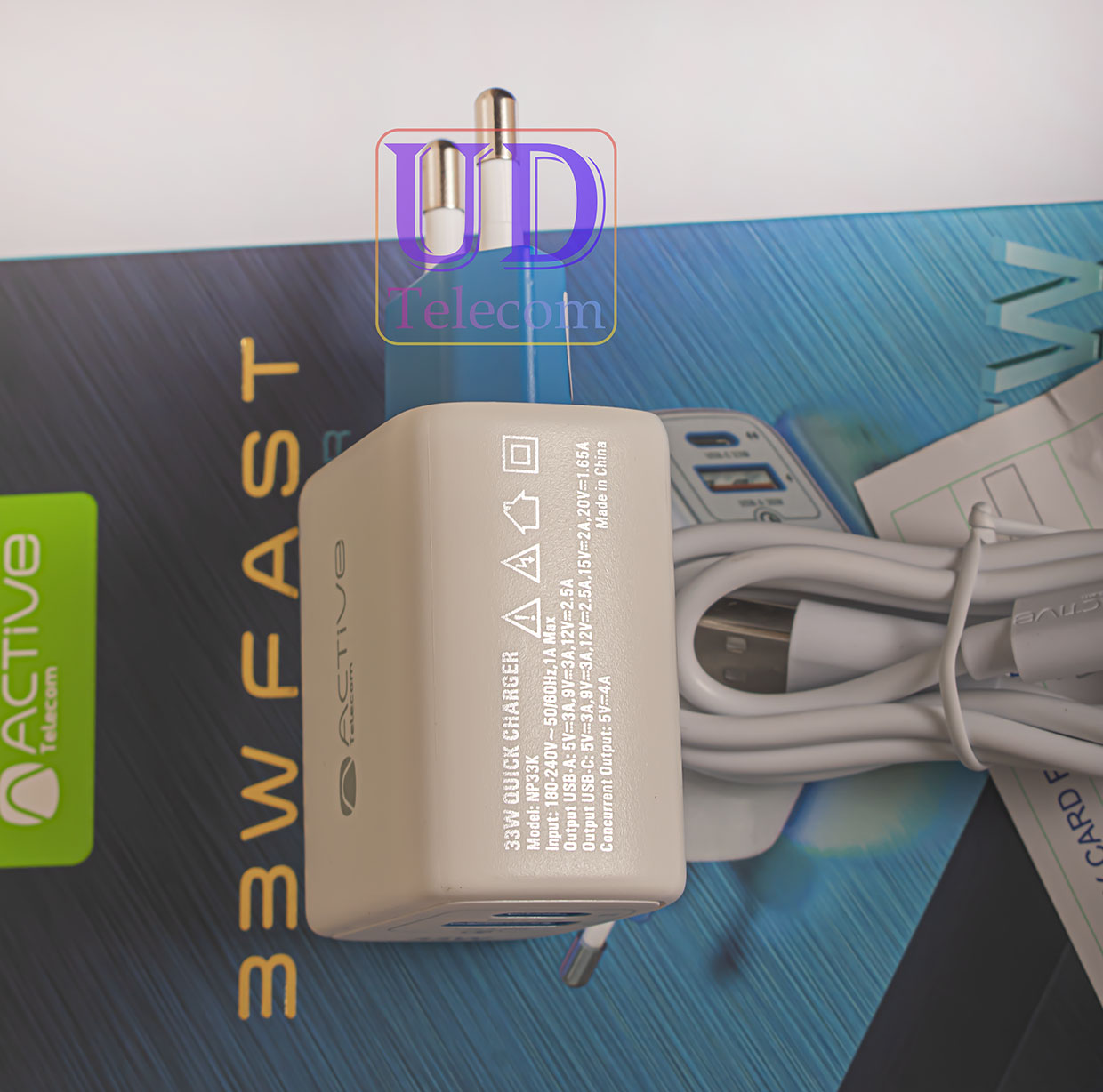 Active Telecom 33 W FAST Wall Charger With type-c cable & Pd charging port. 
