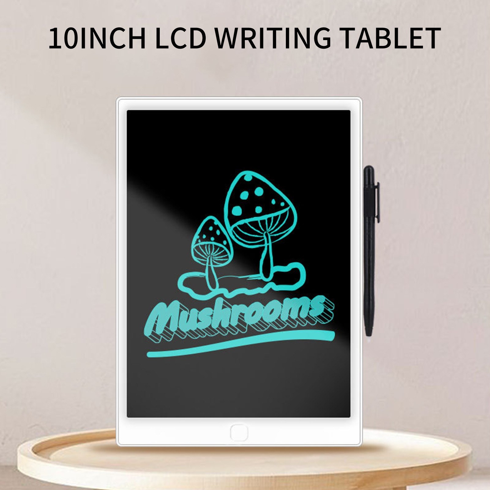 LCD writing pad with 10 inch monochrome screen, touch pen for writing notes for toddlers - white. 