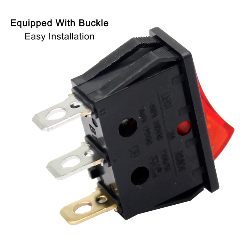 2Pcs RED Indicators KCD3 Rocker Switch 16A 250V 3 Pin BLACK Color Switches 3Pin On Off 2 Positions Full Illuminated Neon RED Indicators DPST Power Switch For Auto Car Boat IPS UPS. 