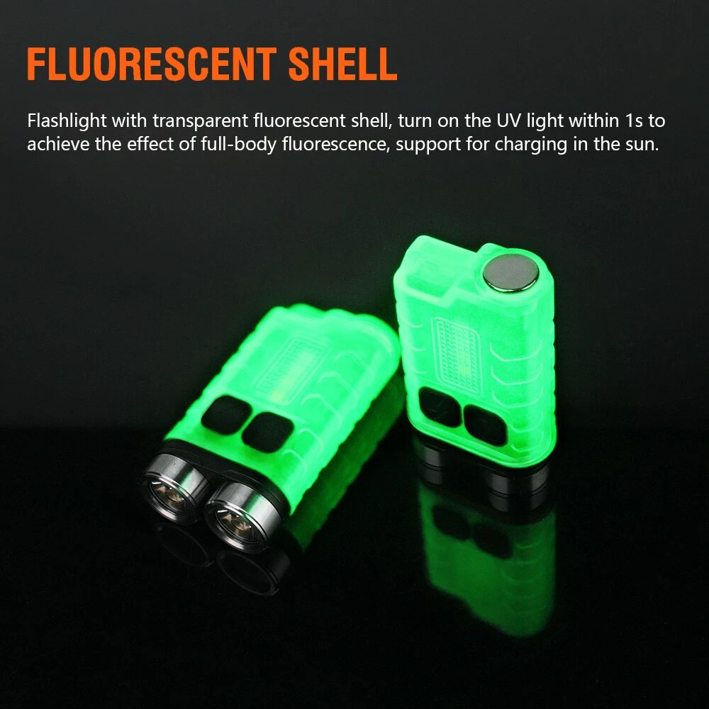 V3 Keychain EDC Portable Fluorescent Flashlight 900LM Type-C Rechargeable With Magnetic Tailcap IP65 UV Mini Work Light. 