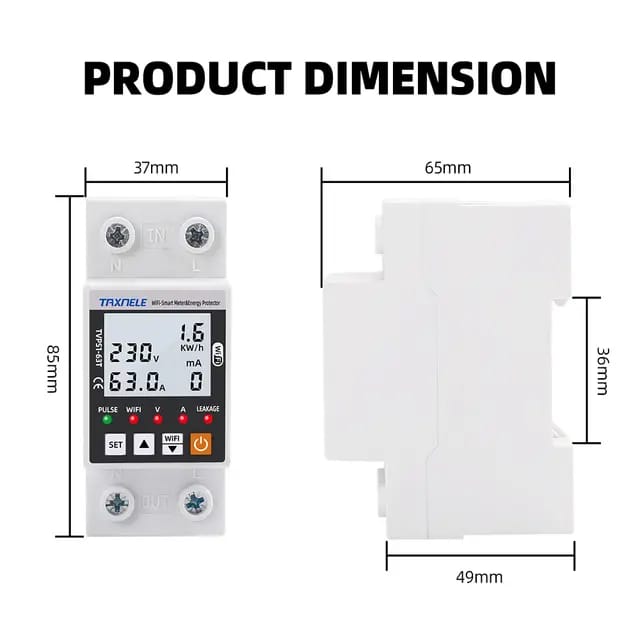 63A TUYA WiFi Smart Earth Leakage Over Under Voltage Protector Relay Device Switch Breaker Energy Power kWh Meter Smart Life. 
