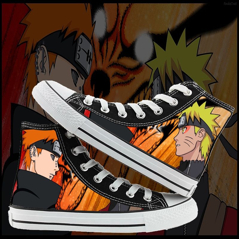Naruto High-Top Canvas Shoes Japanese Anime Men and Women Couple Graffiti Casual Shoes. 