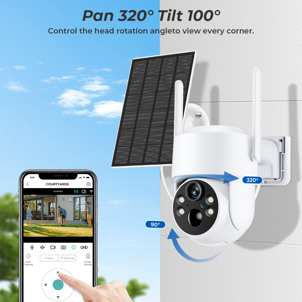 4MP 2K WiFi Solar Camera With Solar Panel PTZ Battery Security Protection PIR Human Detection Wireless Surveillance IP Camera. 