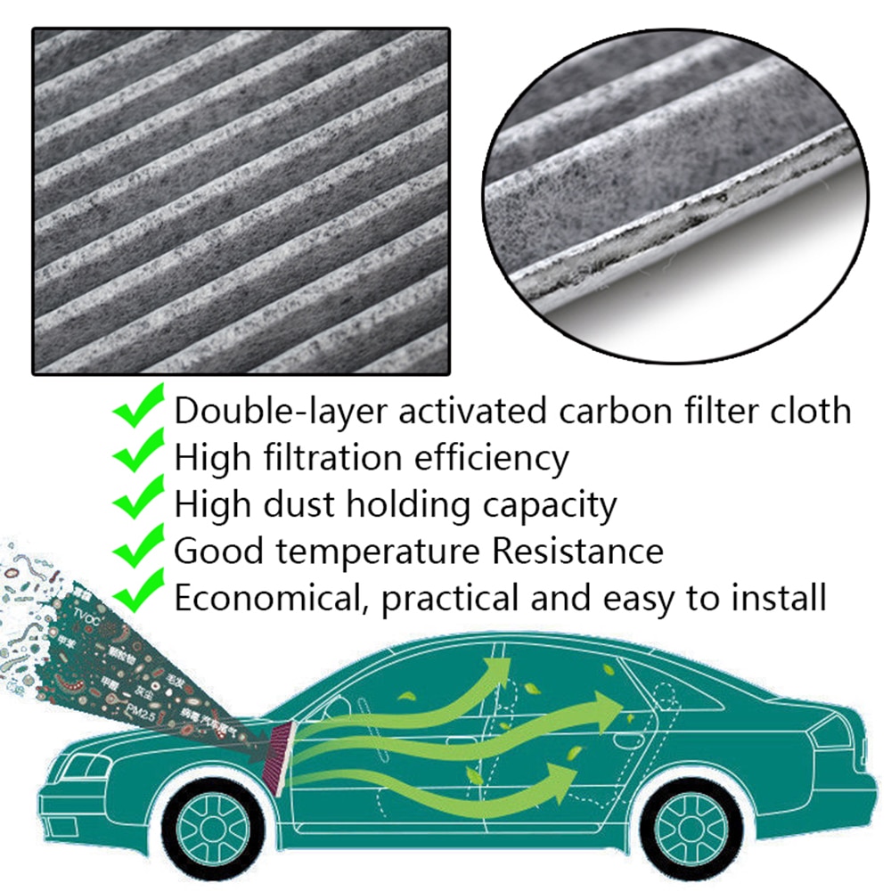 2x Car Pollen Cabin Air Conditioning Filter Activated Carbon CV6Z-19N619-A For Ford C-Max 2 Escape Kuga Focus 3 Transit Connect. 