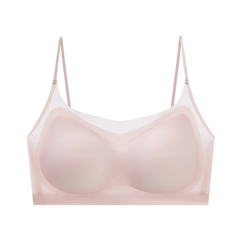 Thin tank top style bra no underwire ice silk no mark plus size underwear women gathered beauty back integrated bra summer