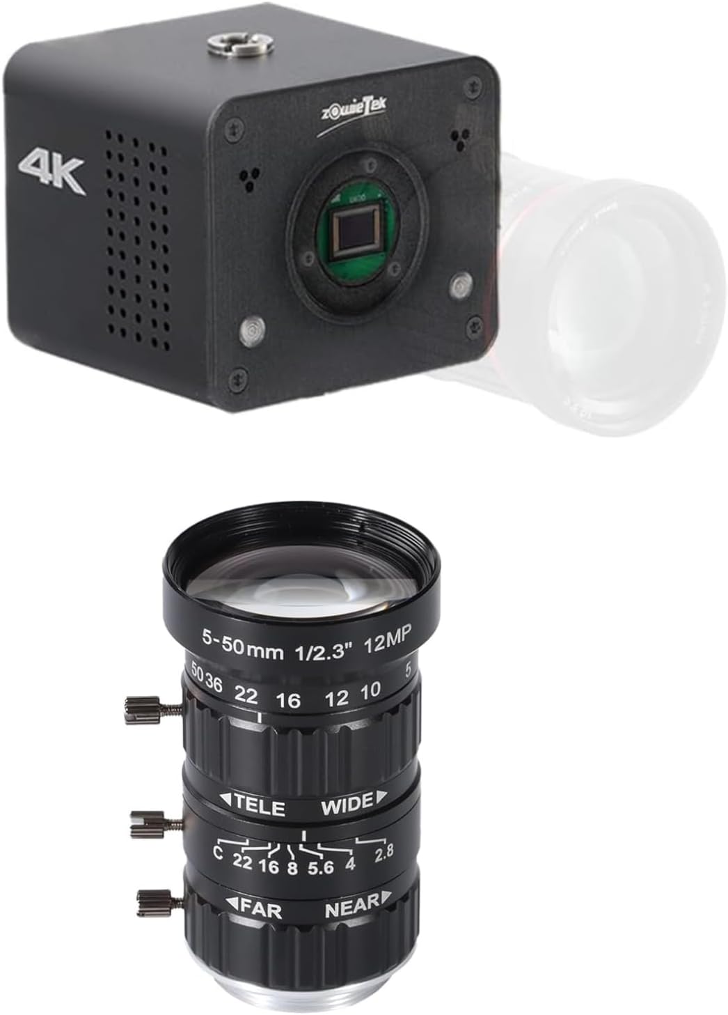 4K POV Box Camera (CS), ZowieCAM 5-50mm 12MP C-Mount Low Distortion Zoom Lens. 