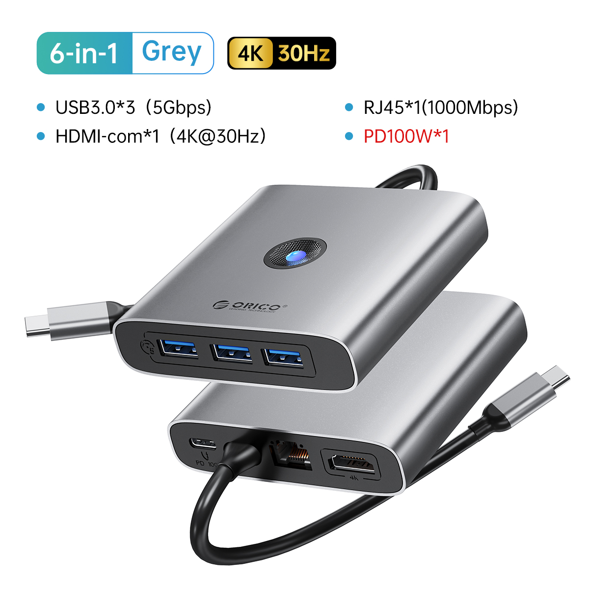 ORICO USB 3.0 Adapter HUB Type C to 4K60Hz HDMI-Compatible Docking Station RJ45 PD Splitter For MacBook iPad Laptop Accessories. 