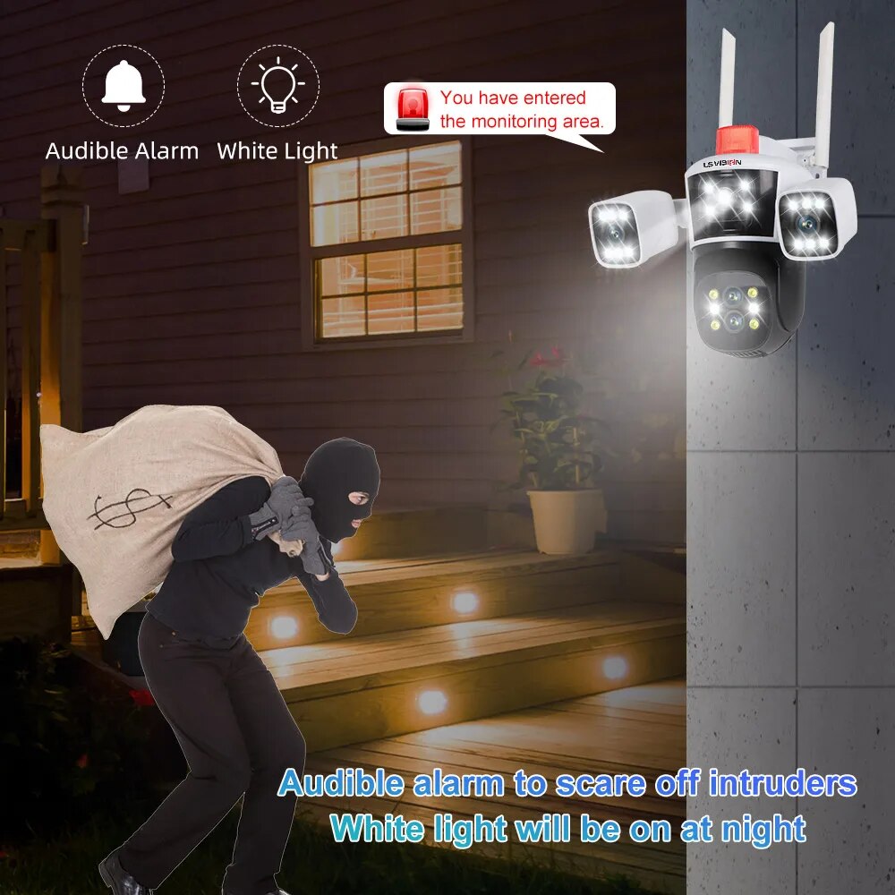 LS VISION 8K 10X Zoom WiFi IP Camera Outdoor Three screen 360° View PTZ Cam AI Tracking CCTV Video Surveillance Security Cameras. 