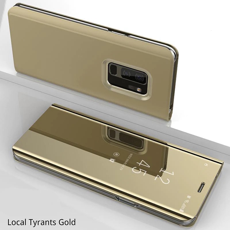 Samsung Galaxy S9 Plus - Clear View Case Flip Standing Cover Auto Lock Mirror Case. 