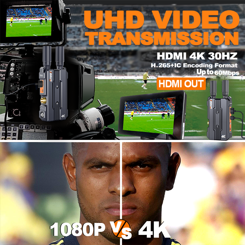 4K@30Hz Wireless Hdmi Video Transmission System SDI HDMI Dual Interfaces Plug and Play 656ft Range 0.1s Latency Support 2.4G/5G. 