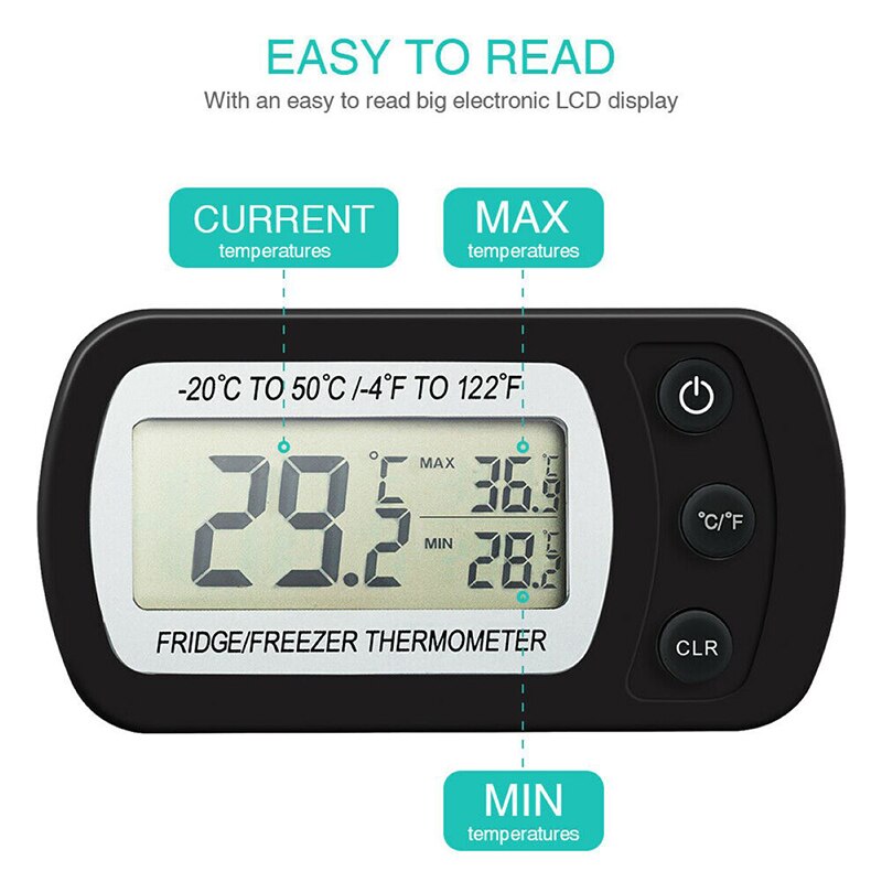 Electronic Dil Refrigerator Thermometer LCD Screen Fridge Freezer Anti-humidity Tature With High & Low -20°C To 50°C. 