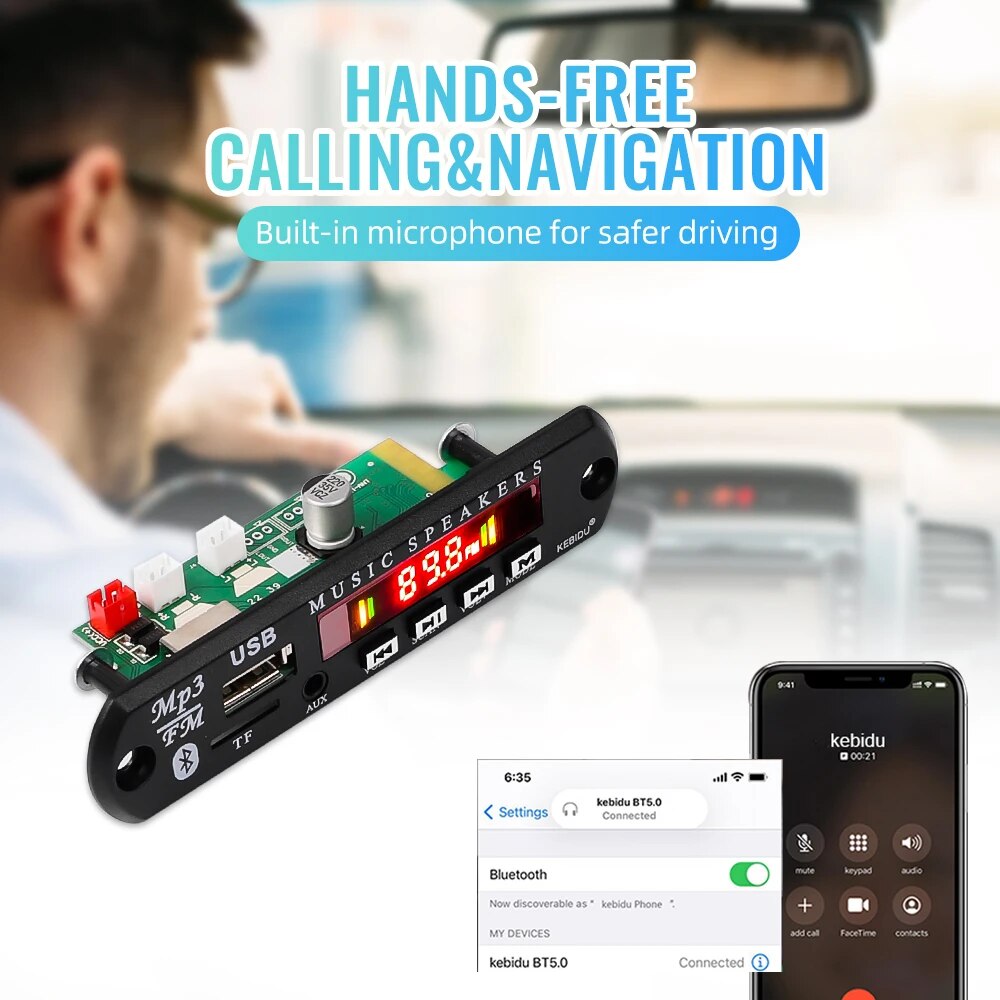 50W 25W Amplifier Bluetooth 5.0 DIY MP3 WAV Decoder Board DC 9V 12V 18V Wireless Car USB MP3 Player TF Card Slot USB FM with Mic. 