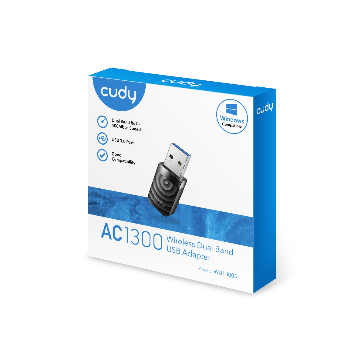 Cudy WU1300S AC1300 High Gain USB Wi-Fi Adapter - Upgrade to fast AC1300 WiFi speeds - Dual Band Ideal for video streaming and online gaming - High Gain Antenna provides powerful signal - Compatible with Windows 7/8/8.1/10, mac OS. 