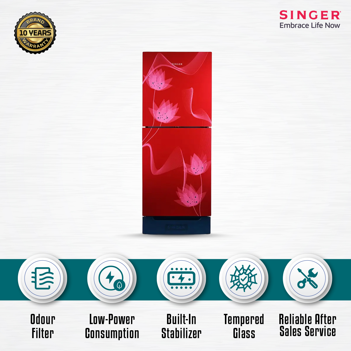 SINGER Top Mount Refrigerator FTDS230-RG 231 Ltr Red