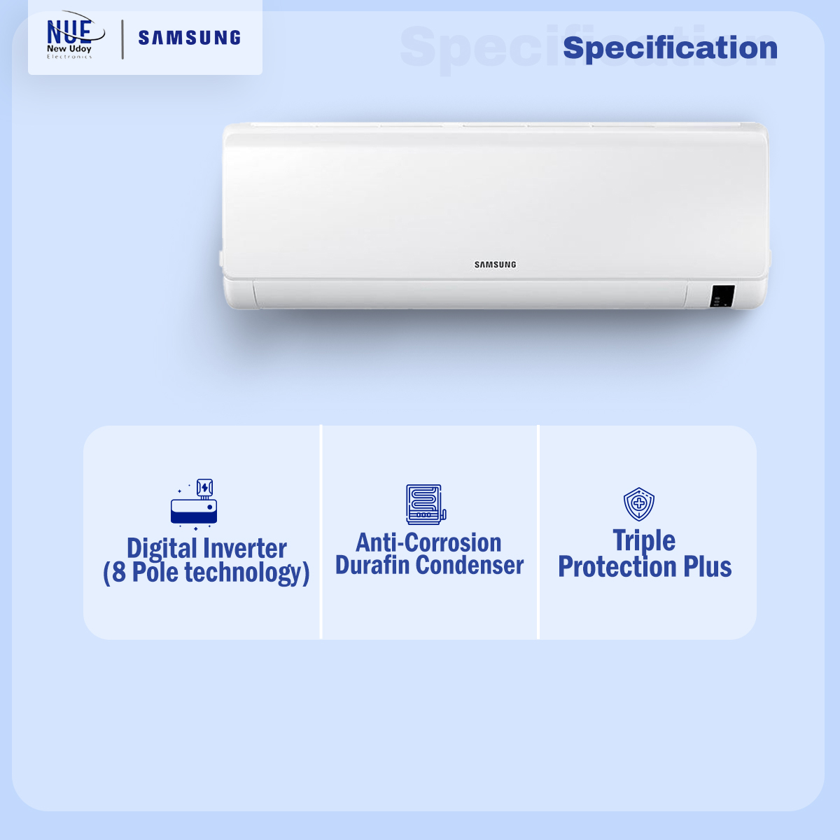 SAMSUNG Inverter Split AC (AR12TVHYDWKUFE) 1 Ton – World’s First 8 Pole official. 