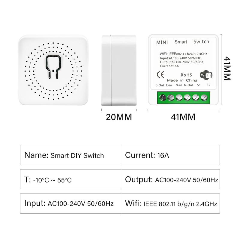 【Ready stock】16A MINI Wifi Smart Switch Supporte 2-way control Timer Wireless Switches Smart Home Automation Compatible with Tuya Alexa Google Home. 
