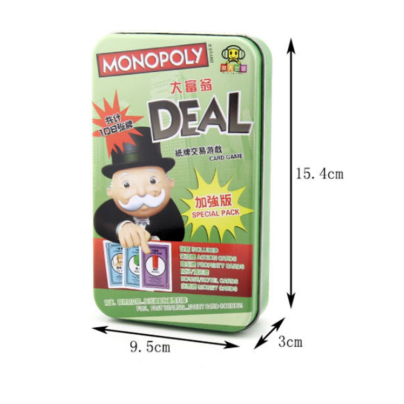 Tin Box Classical Board Game MONOPOLY DEAL Special Pack Card Game with English Manual. 