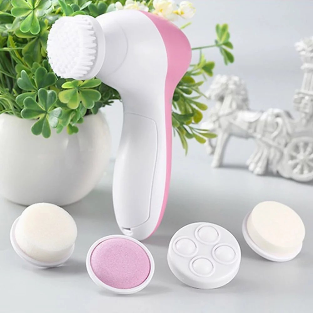 5 in 1 Facial Cleansing Brush- Face Spin Brush Set, Deep Cleansing, Gentle Exfoliating, Removing Blackheads, Massaging, Face and Body. 