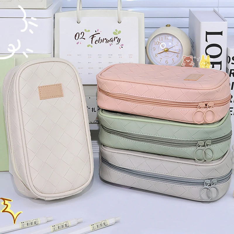 Extra Large Pencil Case Versatile Portable Multi-layer Pen Box Zippered PU Material Pencil Pouch for School Supplies Art. 