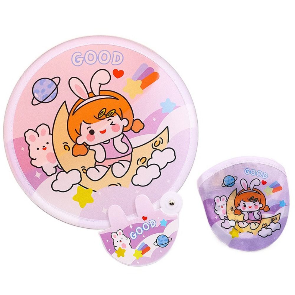 Easy to Store Cute Handheld Round Fan Round Cartoon Folding Fan With Handle Mini Pocket Fan Lawn