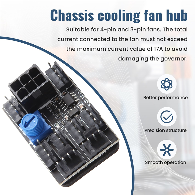 3-Pin 4-Pin Fan Adapter PC Case Cooling Fan Hub with 6-Pin Power Port. 