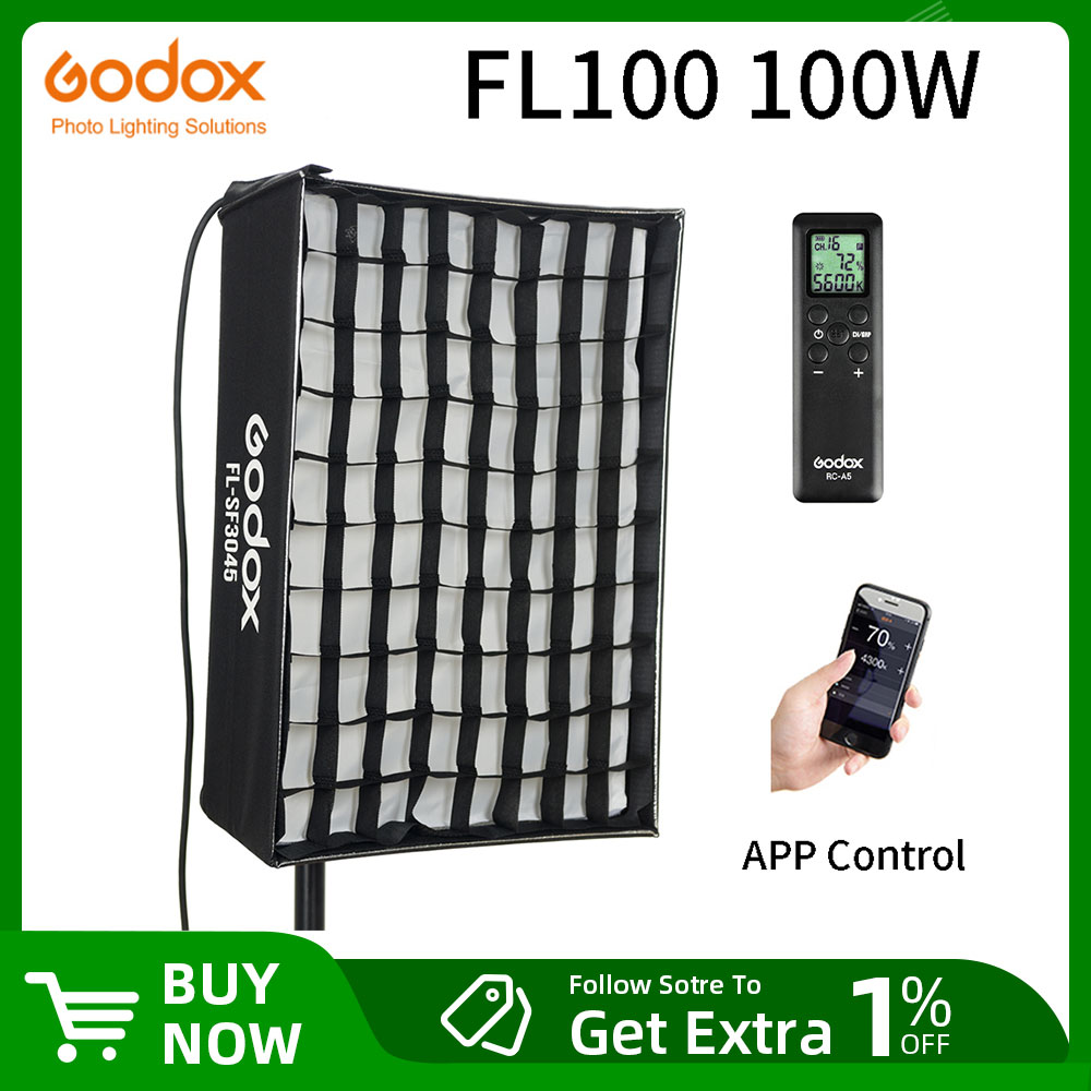 Godox FL100 100W Taşınabilir LED Video Işığı Katlanabilir Kumaş Lamba Petek Izgara Softbox + Stüdyo Çekimi için Uzaktan Kumanda